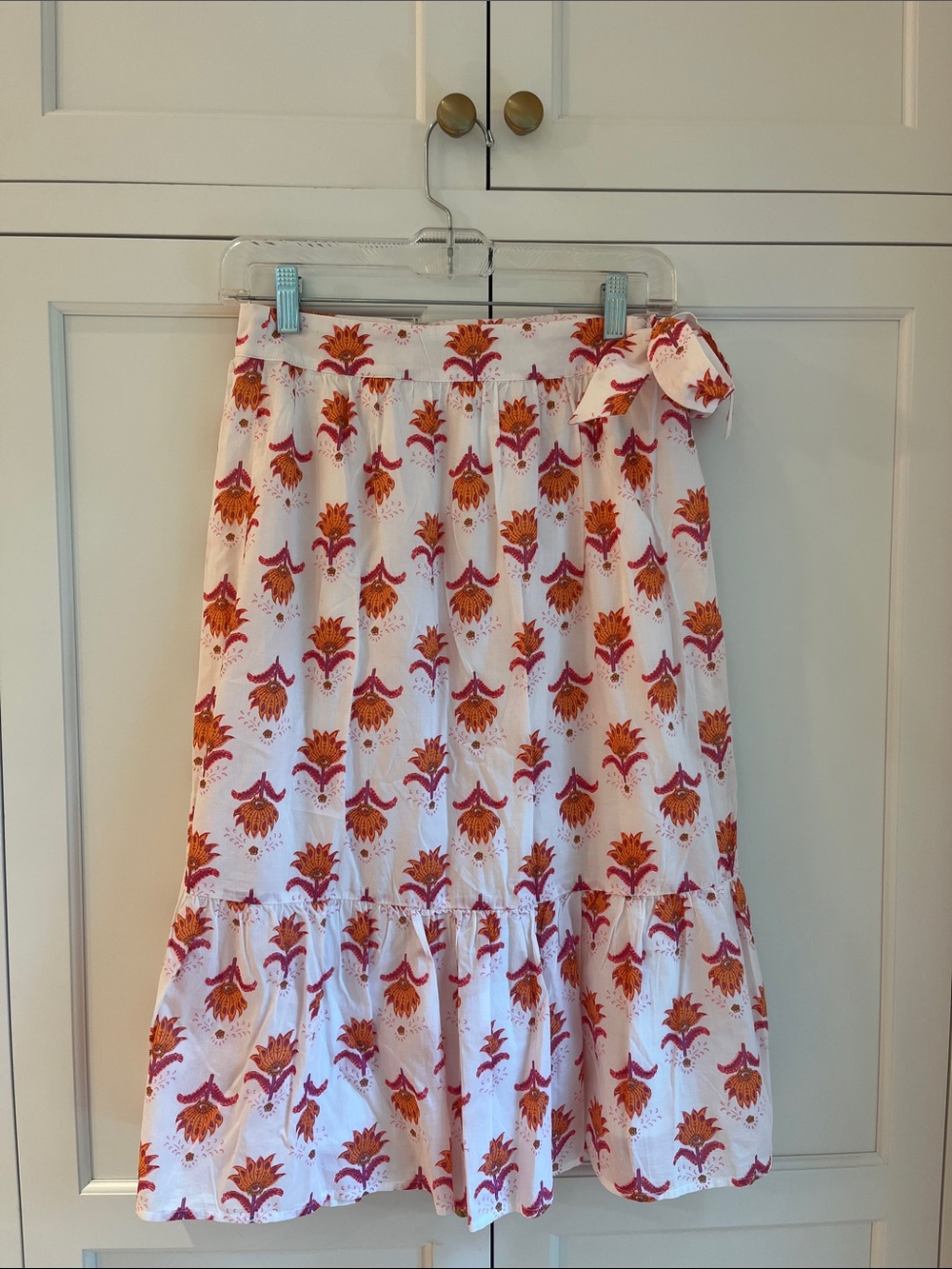 J. Crew White Midi Eyelet Skirt with Orange and Pink Floral Motif